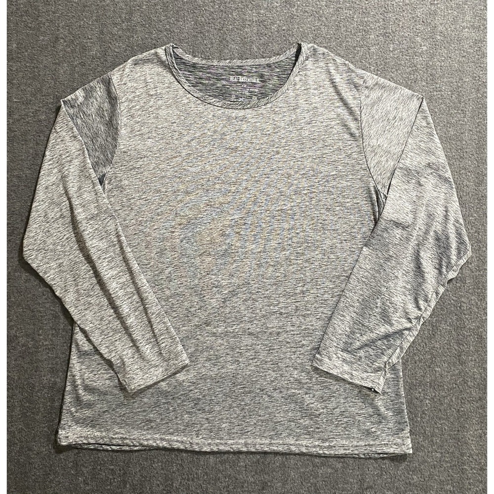 Real Essentials Athletic Shirt Mens Grey Long Sleeve Shirt Size XL